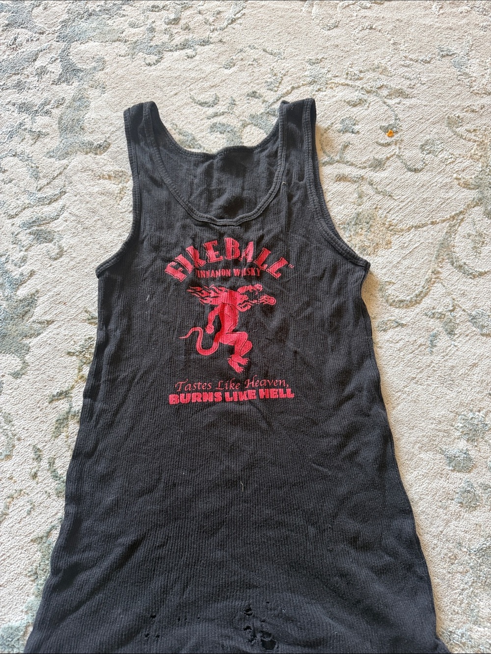 Black Tank Top with Red Graphic - Fireball Cinnamon Whisky Style